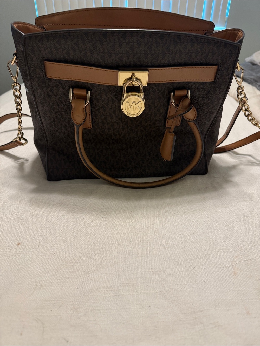 Michael Kors Dark Brown Signature Tote with Brown Trim and Gold Hardware